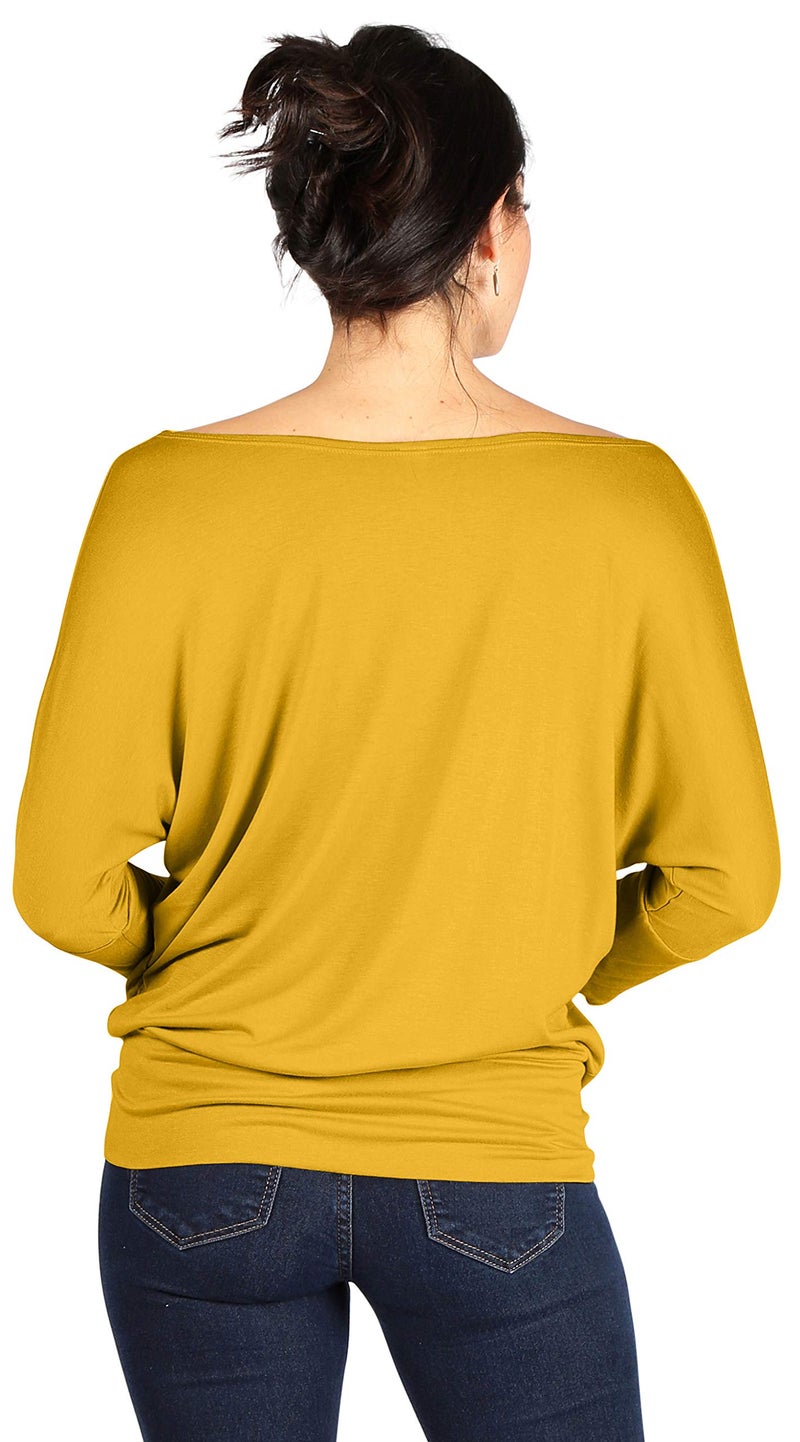 Simlu Dolman 3/4 Sleeve Drape Round Neck Top With Banded Waist - Made In USA, Mustard, Medium - Image 3